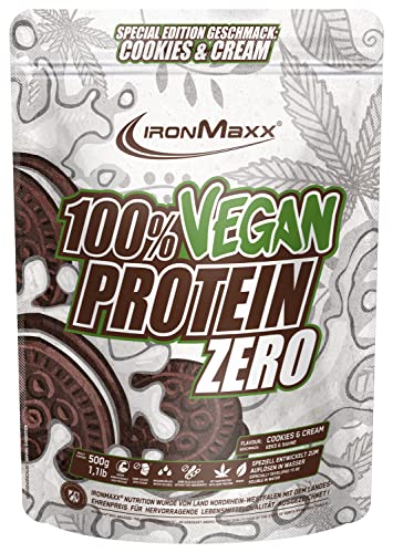 IronMaxx 100% Vegan Protein Zero - Cookies & Cream 500g | zuckerfreies und proteinreiches Eiweißpulver aus 4 Komponenten | veganes Proteinpulver ohne Aspartam