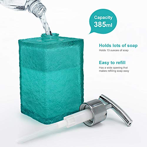 Cesun Resin Soap Dispenser with Rust Proof Stainless Pump for Bathroom, 13 Oz Square Bottles Dispenser for Soap, Lotion 2 Pack (Glacier)