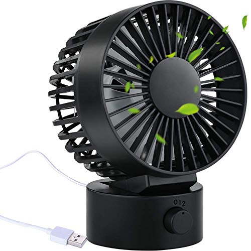 USB Mini Tischventilator Ventilator Mit Standfuß & Einstellbaren Winkel, 2 Geschwindigkeiten, Leises Betriebsgeräusch Und Laufruhig Schwarz