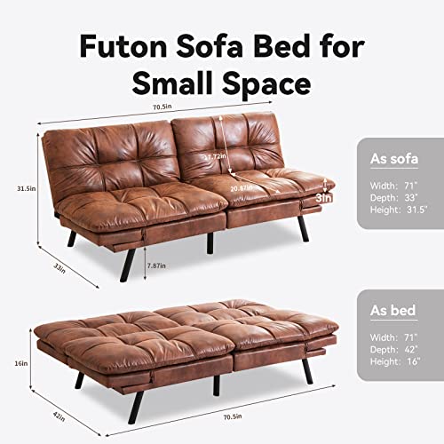 Opoiar Futon Sofa Bed, Memory Foam Couch Bed With Mattress And Frame Included,Comfortable Brown Faxu Leather Loveseat Sleeper Sofa For Dorm Apartment Office College Small Space Bedroom Rv Living Room #TOP2