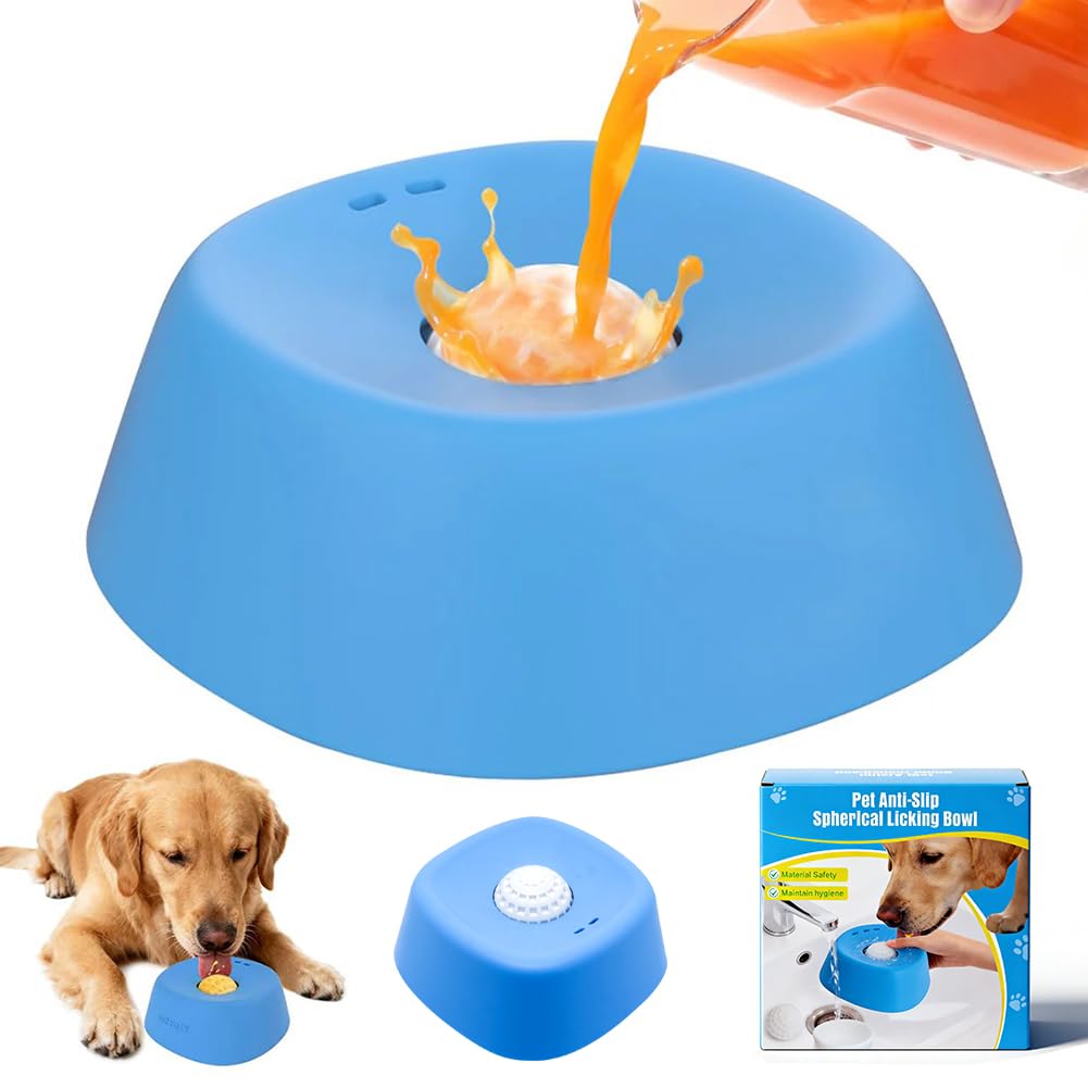 Slow Feeder Dog Bowl with Built-In Rolling Ball, Anti-Slip Lick Bowl for Bone Broth & Yogurt, Interactive Slow Feeding Bowl for Large Medium Small Dogs, Dietary Supplement & Post-Op Nutrition Feeder