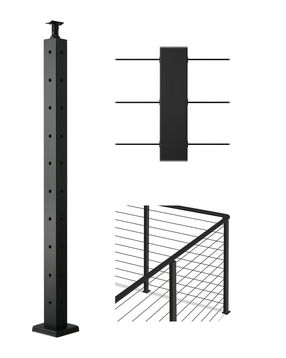 VEVOR Poste Barandilla Cable Acero Inoxidable SUS304 91,4 x 5 x 5 cm Negro Forma L