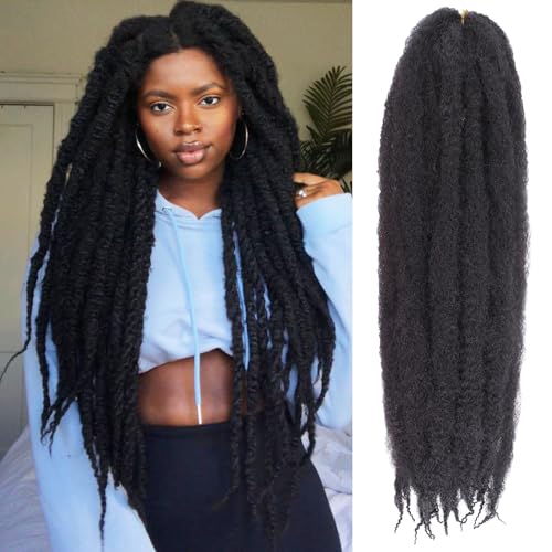 Samtress 8 Packs 24 Inch Marley Twist Braiding Hair Black Kinky Afro Springy Twist Braiding Hair Extensions (#1B)