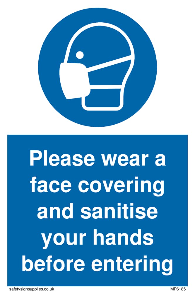 Pack of five - Please wear a face covering and sanitise your hands before entering Sign - 100x150mm - A6P
