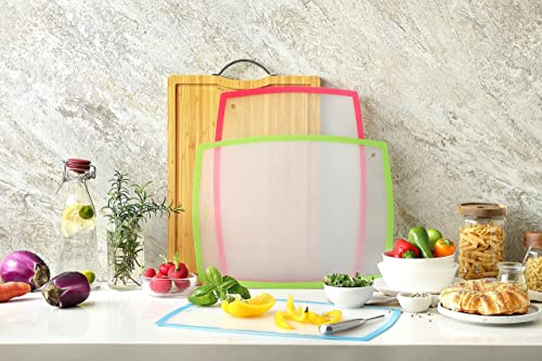 Mc69W 20 Pieces German Stainless Steel Knives Block Set With Built-In Sharpener + Mcw11 Bamboo Cutting Boards Set Of 4 (Large, 17”11.4”0.8”) #TOP7