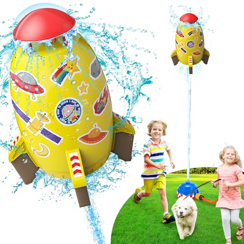 Rocket Sprinkler Toy for Kids, Summer Water Launcher for Backyard...