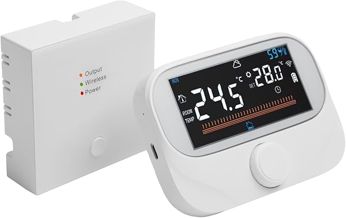 Termostato de caldera inalámbrico inteligente con WiFi para Smart, con control remoto de aplicación, períodos de tiempo programables y pantalla meteorológica interior (WiTH3-WIFI)