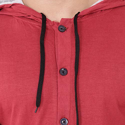 Image of Geum Men's Full Sleeve Hooded T-Shirt with Button-Down Front | Casual Slim Fit Cotton Shirt-Style Tee