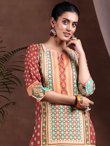 Image of Libas Womens Printed Crepe Straight Kurta With Palazzos | daily wear suit