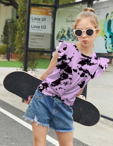 Image of Arshiner Girls Shirt - Short-Sleeve Twist Front T-Shirt for Girls with Cute Flying Sleeves - Summer Blouse Tunic Tee Tops