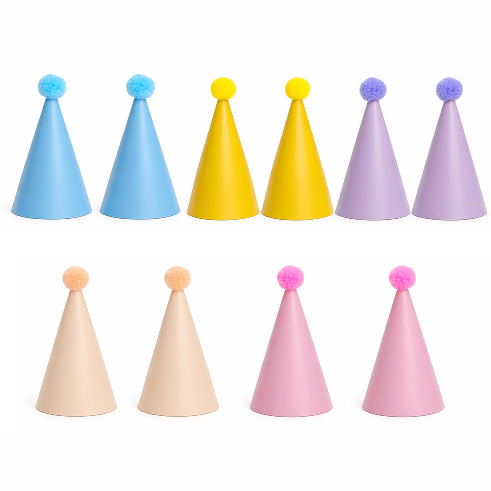 Cuixia Party Hats with Pom Poms for Adults Kids, Multicolored, 10pcs