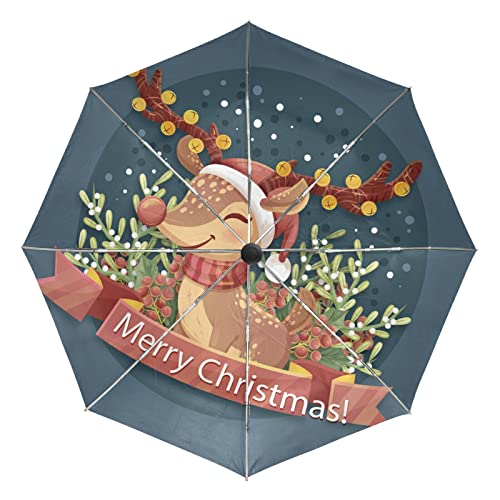Parapluie automatique cerf de Noël pliant et coupe-vent pour femme