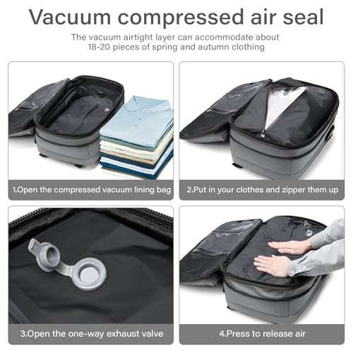 Travel Backpack with Vacuum System,60L Expandable Vacuum Backpack Travel with TSA Lock,17.3 inch Laptop Backpacks Vacpack Backpacks with Vacuum(Grey,No Air Pump)3