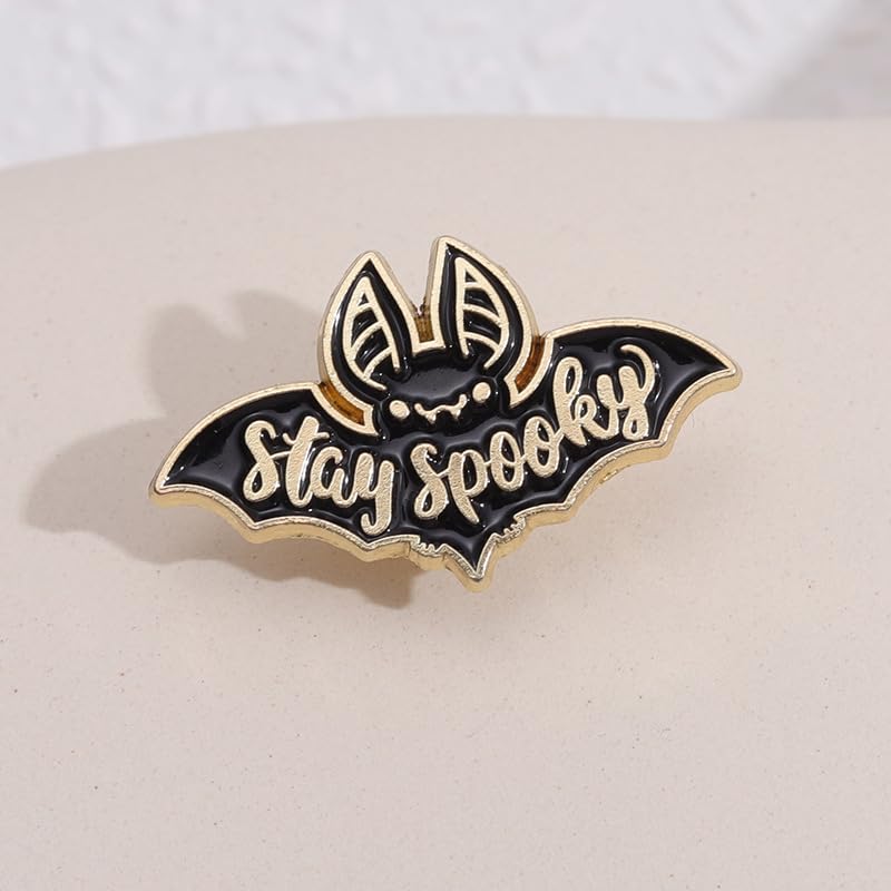 Image of Stay Spooky Enamel Lapel Pin Bat Hero Animal Brooch Metal Badge Black Bat Clothing Accessory Corsage Collar Pin
