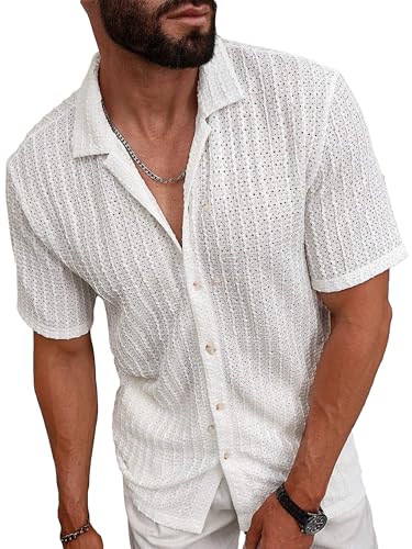 HOTake Men's Summer Beach Mesh Shirts Short Sleeve Hawaiian Knit Shirts for Men 3XL White