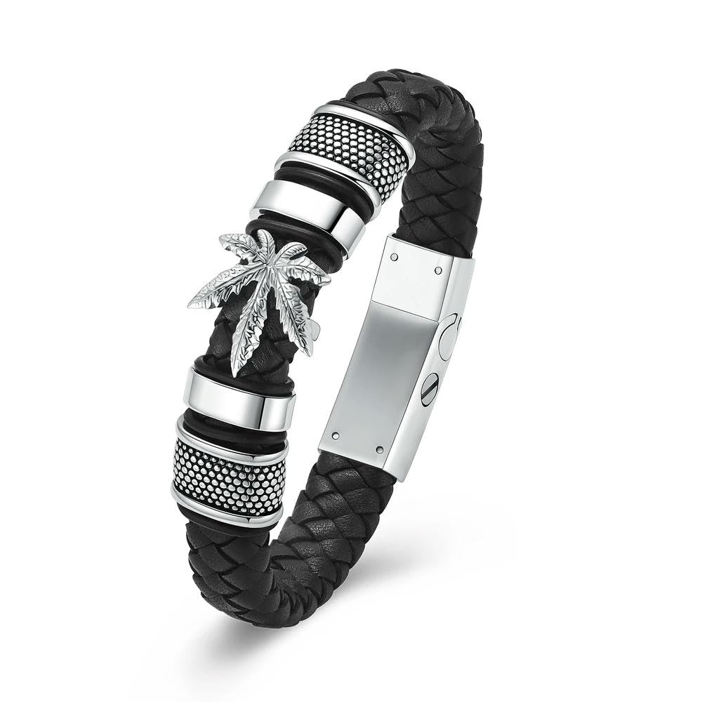 Bracelet urne pour cendres : bijou funéraire en cuir et argent 20 cm