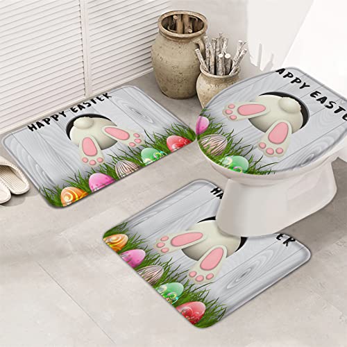 OneHoney 3-Piece Bath Rug and Mat Sets, Cate Bunny Butt and Eggs Non-Slip Bathroom Decor Doormat Runner Rugs, U-Shaped Toilet Floor Mats, Toilet Seat Cover Easter Day OneHoney 3-Piece Bath Rug and Mat Sets, Cate Bunny Butt and Eggs Non-Slip Bathroom Decor Doormat Runner Rugs, U-Shaped Toilet Floor Mats, Toilet Seat Cover Easter Day