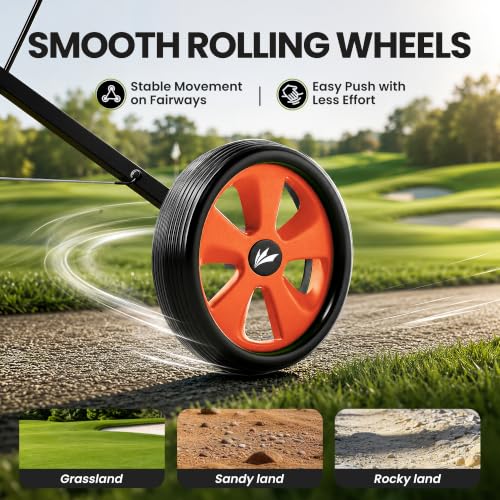 Image of 2-Wheel Golf Pull Cart - Lightweight Foldable Golf Push Cart with Durable Steel Frame, Adjustable Web Straps, Compact Design for Walking Golfers