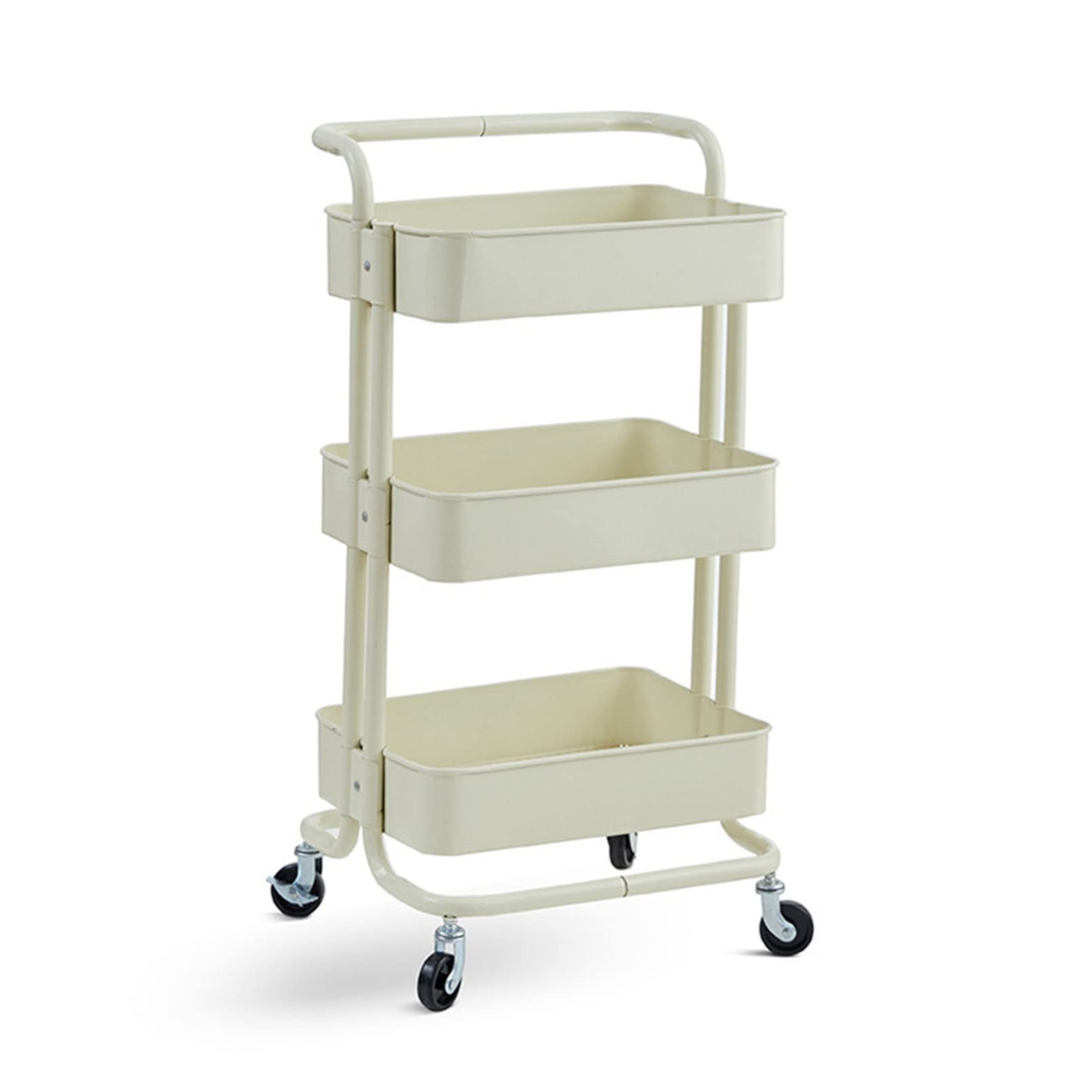 JATIBOSH 3-Tier Rolling Cart, Metal Utility Cart with Lockable Wheels, Storage Craft Art Cart Trolley Organizer Easy Assembly for Bathroom Laundry Room Kitchen Office Narrow Place
