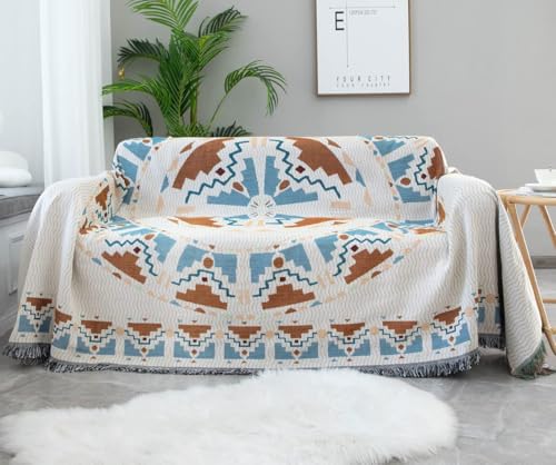 HomeFirst マルチカバー 長方形 北欧風 ソファカバー 肘付き 肘なし 180 300cm リバーシブル ソファーカバー 大判 ブランケット フリンジ付き 綿 ベッドカバー 保護カバー 防塵 キズ防止 汚れ防止 水洗い 四季通用