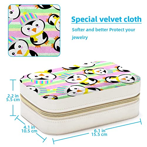 Organiseur de bijoux de voyage mignon style pingouin avec compartiments pour bagues et filles