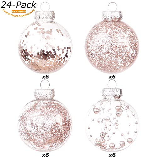 Sea Team Shatterproof Clear Plastic Christmas Ball Ornaments Decorative Xmas Balls Baubles Set With Stuffed Delicate Decorations (70Mm/2.76 Inch 24-Pack, Rose Gold) #TOP1