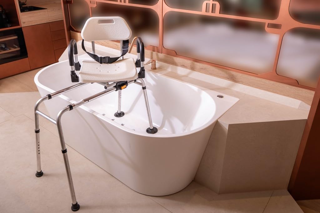 Sedile Trasferimento Vasca Girevole a 360° in Alluminio — struttura scorrevole antiscivolo, supporto per disabili e anziani, ausilio per mobilità, telaio anticorrosione