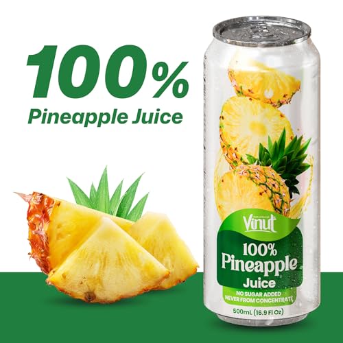 Image of VINUT 100% Pineapple Juice, No Added Sugar, Not From Concentrate, 16.9 fl oz (500 mL) Can, Pack of 12