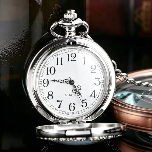 Image of Deer Pocket Watch for Men Pocket Watches with Chain Gift for Father's Day | Vintage Deer Case Pocket Watch Mens Quartz Watches with Chains Christmas Graduation Birthday Gifts Fathers Day