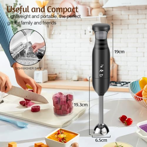 Hand Blender Stick Blender Immersion Blender Handheld, Electric Hand Blenders for Kitchen with Stainless Steel Blade Hand Mixer & Chopper for Making Baby Food, Soups, Sauce (300W, Black)