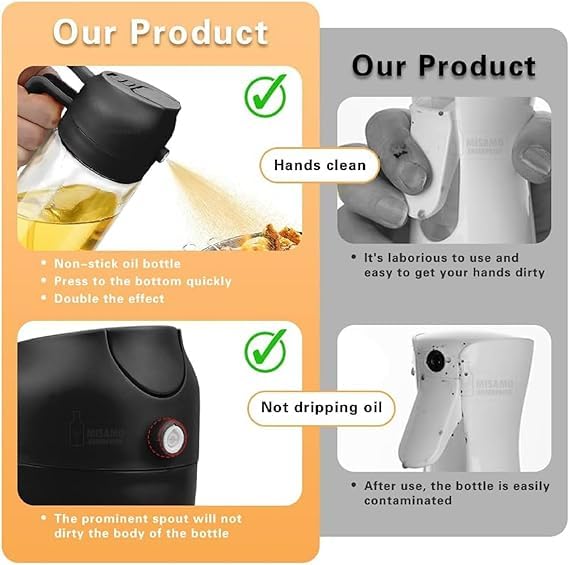 Image of RARE-ZONE 500ml Oil Sprayer and Dispenser Bottle, 2-in-1 Cooking Oil Spray and Pourer for Air Fryer, Vinegar and Kitchen Use, (Multicolor)