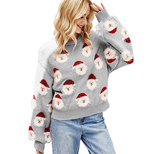 Image of JUNBOON Women's Casual Leopard Print Knitted Pullover Sweaters Long Sleeve Crew Neck Jumper Tops