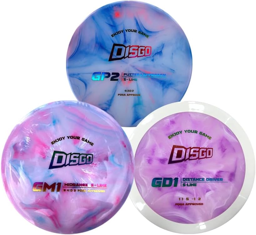 DISGO Disc Golf Set – Disc Golf Starter Set 3 Pack with Putter, Driver & Mid-Range Discs | Weights 170-175g | Colors May Vary