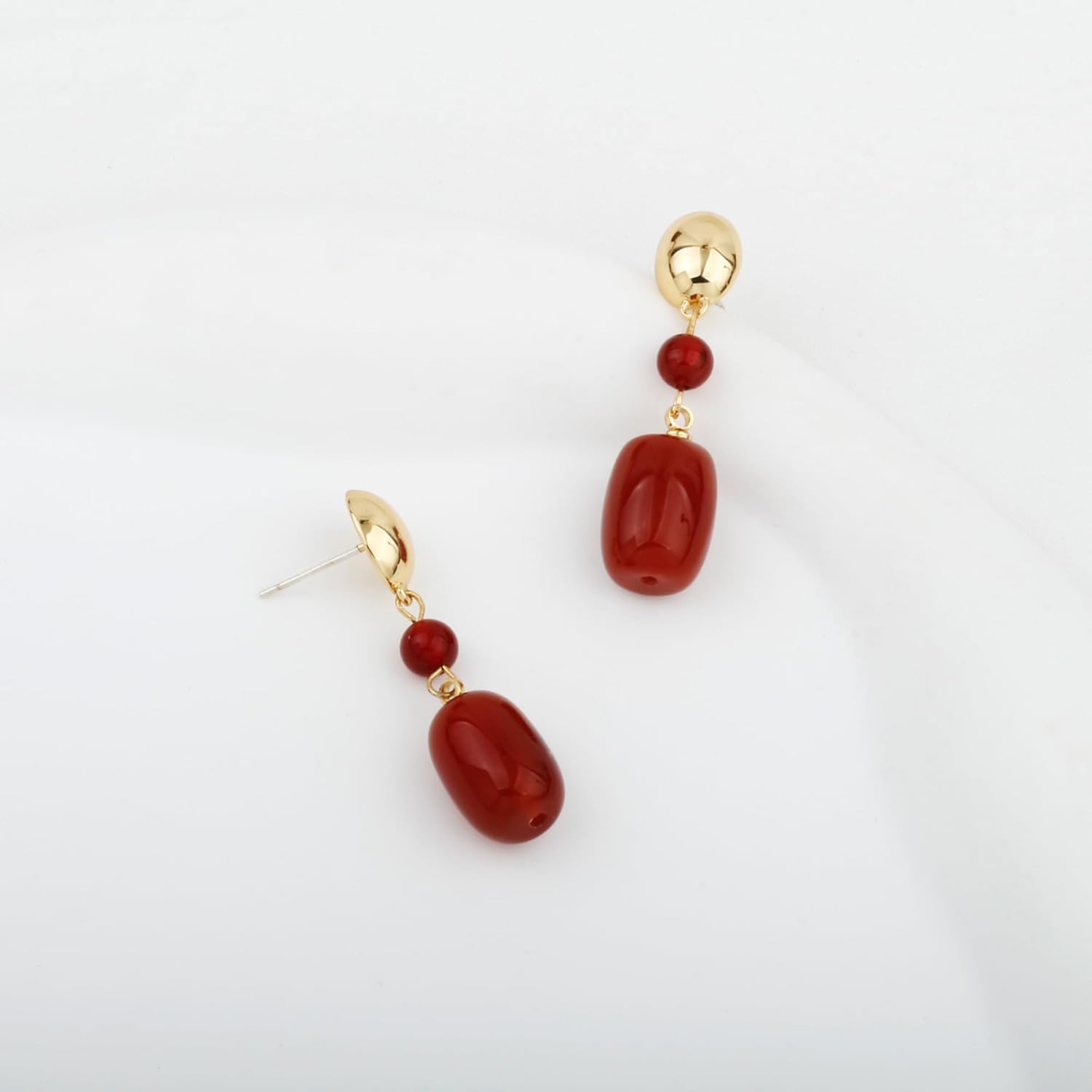 Handmade Natural Gemstone Red Agate Beads Dangling Drop Earrings for Women - Image 3