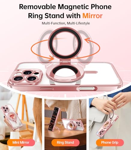 Coque iPhone 16 Pro Max antichoc magnétique or rose anneau support
