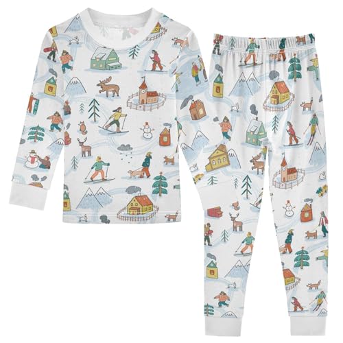 Girls Boys two-piece Set Winter House Snow Outfit for Kids Long Sleeve Top and Long Pants 18M-8Y