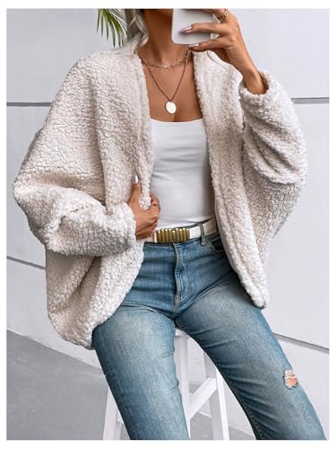 Image of SOLY HUX Cardigan Sweaters for Women Fleece Fuzzy Open Front Long Sleeve Cardigan Pure Apricot Medium