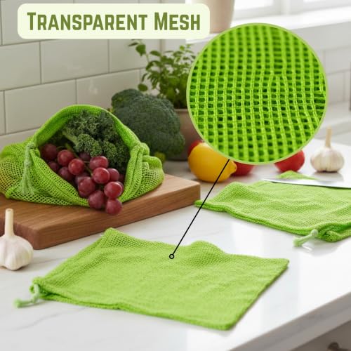 Image of Vegetable Bag for Fridge (3 pcs), Fridge Storage bags with Drawstrings, 100% Cotton Vegetable Storage Bags for Refrigerator, Keeps Veggies Fresh Longer, Eco-Friendly Fridge Bag (Neem Green - 3 Pack)