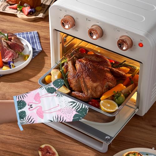 Ofenhandschuhe Topflappen Set Backofen Handschuhe Set Hitzebeständig Backhandschuhe Topflappen Handschuh Anti-Rutsch Topfhandschuhe Für Kochen Backen Barbecue (Flamingo)