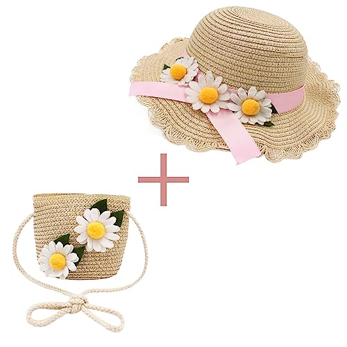 Image of VRITRAZ Comfortable Straw Summer Green Beech Hat and Handbag Perfect Combo for Kids (6-16 Year)