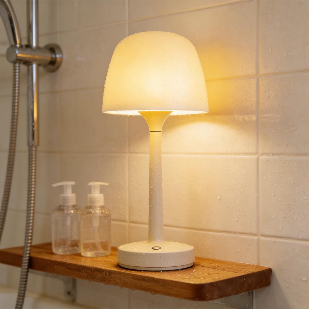 Shower Lamp, Waterproof Shower Lamp, Waterproof Bathroom Lamp with 16 Color Ocean Wave Projector, Rechargeable Table Lamp with Remote & Touch Control, for Living Room, Bathroom, Bathtub, Bedroom