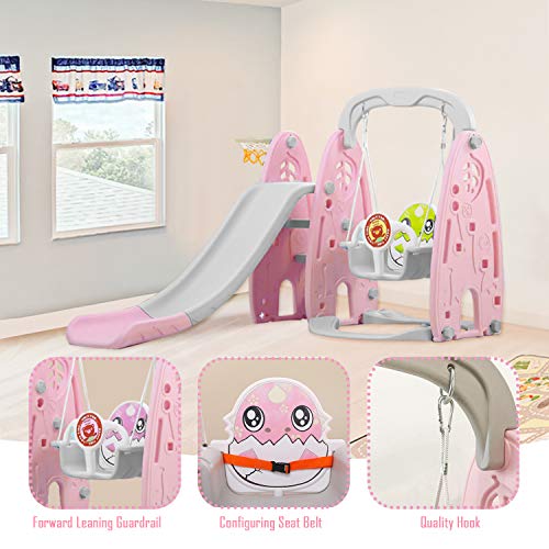 Climber Swing and Slide Set, Kids Climber Basketball Hoop for Kids Indoor Outdoor Play-Set for Backyard Toddler Playground - Thumbnail 3