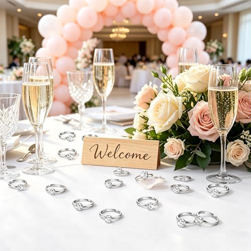 Image of Whaline 36 Packs Diamond Engagement Rings Bridal Shower Rings for Wedding Table Decorations, Party Supply, Favor Accents, Cupcake Toppers
