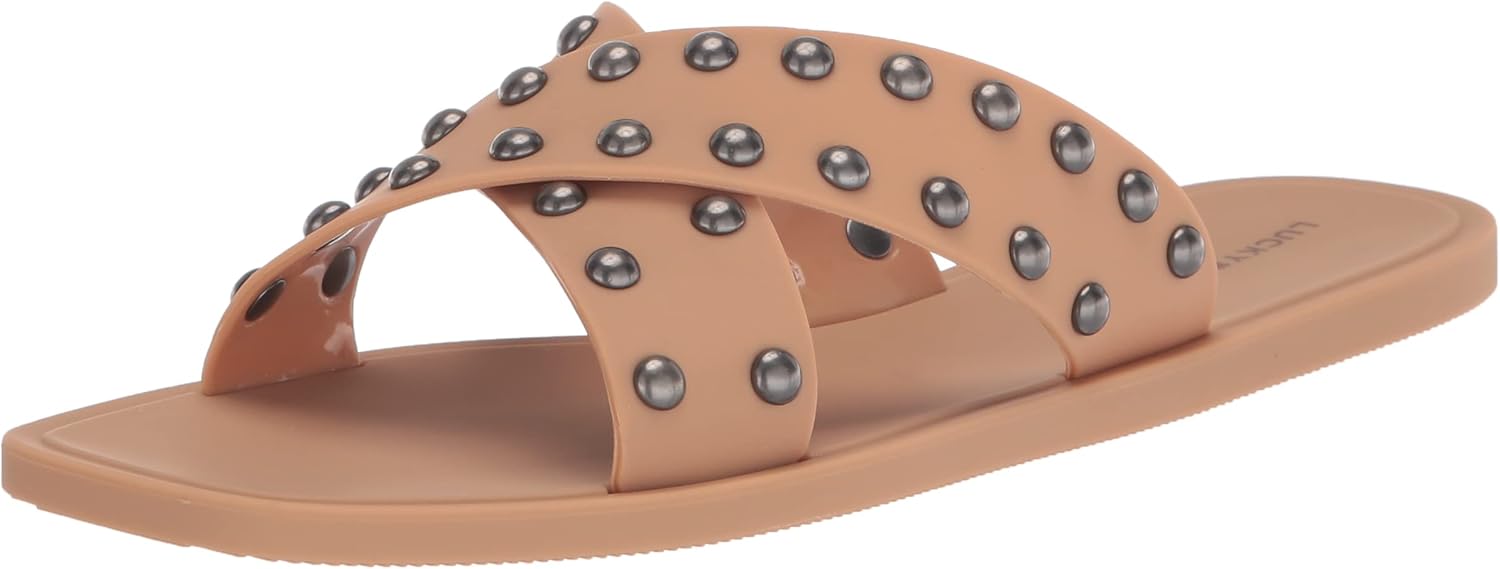 Lucky Brand Women's Julina Studded Flat Sandal, Dusty Sand, 6