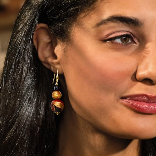 Ross-Simons Italian Red, Black and Gold Murano Glass Drop Earrings in 18kt Gold Over Sterling2