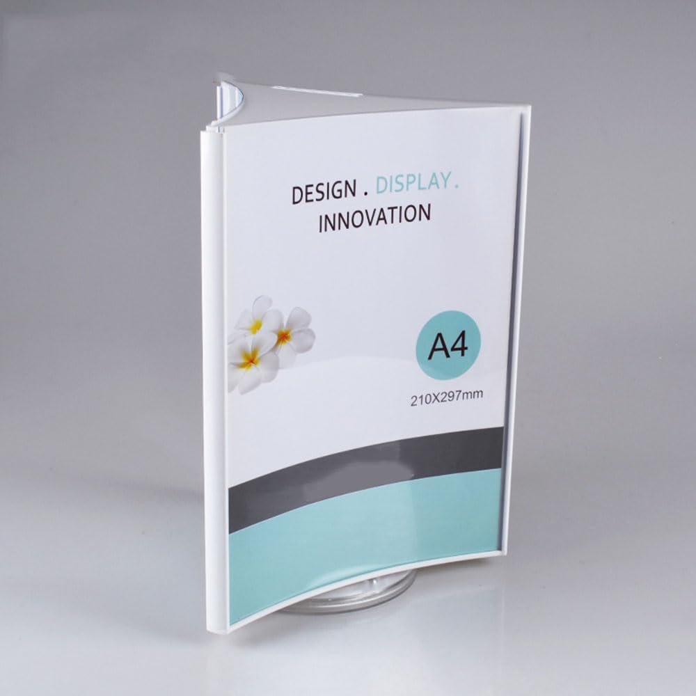 Acrylic Sign Holder, 3-Sided Rotating Display Stand, A4 Acrylic Vertical Display Stand for Home, Office, Restaurants, Store,White