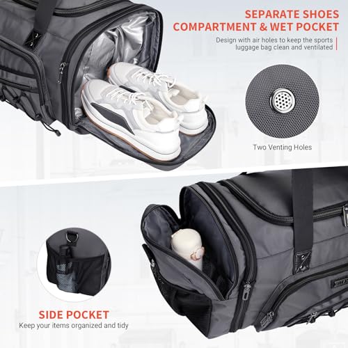 WITZMAN Duffle Bag for Men Nylon Large Gym Weekender Bag with Shoe Compartment Expandable Overnight Bag and Toiletry Bag Lightweight Bathroom Bag Water-resistant Shaving Bag4