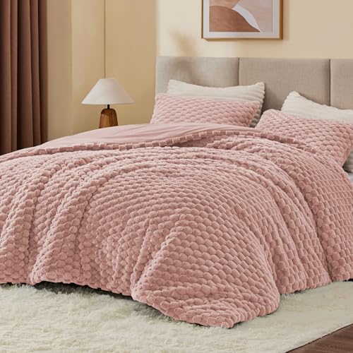 BEDELITE Fluffy Twin Comforter Set - Dusty Pink Fleece Soft Comforter for Twin Size Bed, Luxury Warm Bedding Set for Winter, Fuzzy Bed Set 2 Pieces (1 Comforter, 1 Pillowcase)