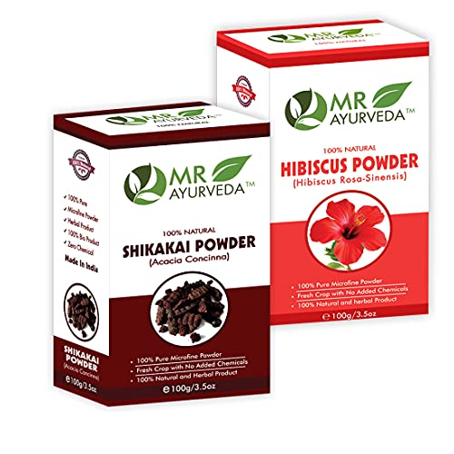 Image of MR Ayurveda 100% Natural Hibiscus Powder and Shikakai Powder for Hair - Combo Pack (100 Grams Each)