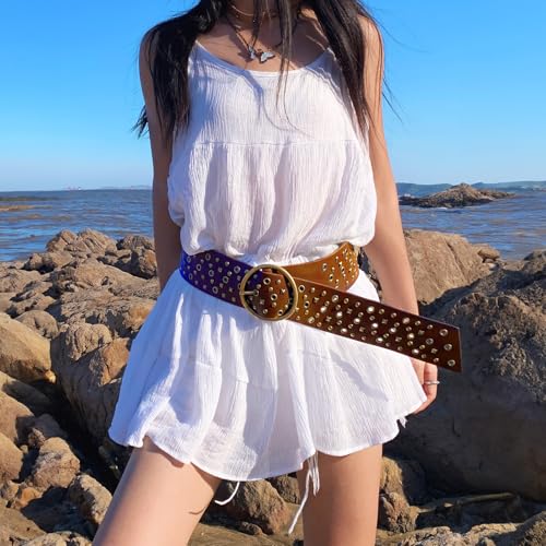 JASGOOD Women Vintage Wide Waist Belt PU Leather Rivet Studded Belt for Pants Jeans Dresses3